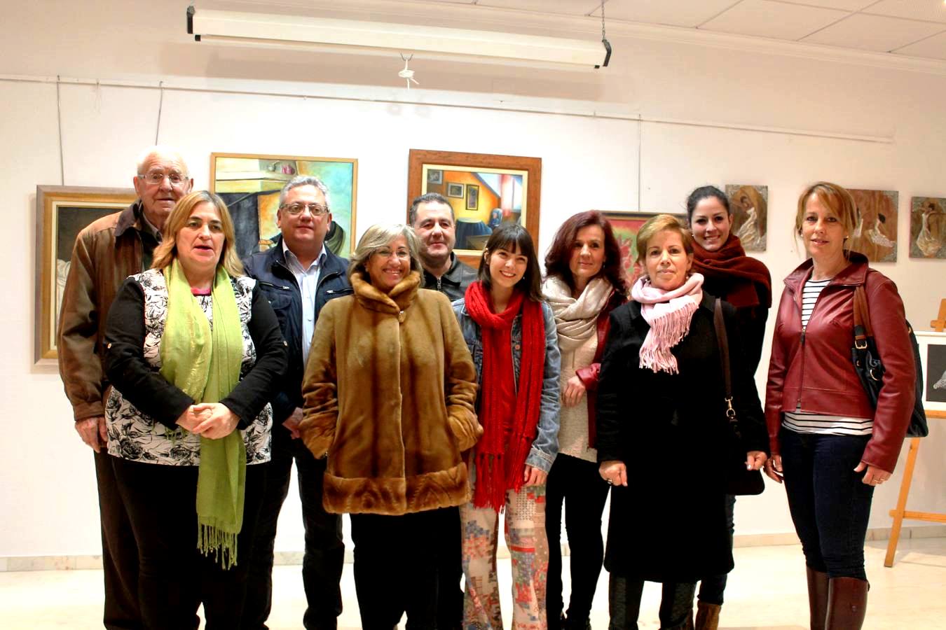 Pintores locales, junto al alcalde de Monesterio, que el pasado año expusieron sus obras en la Semana Cultural 