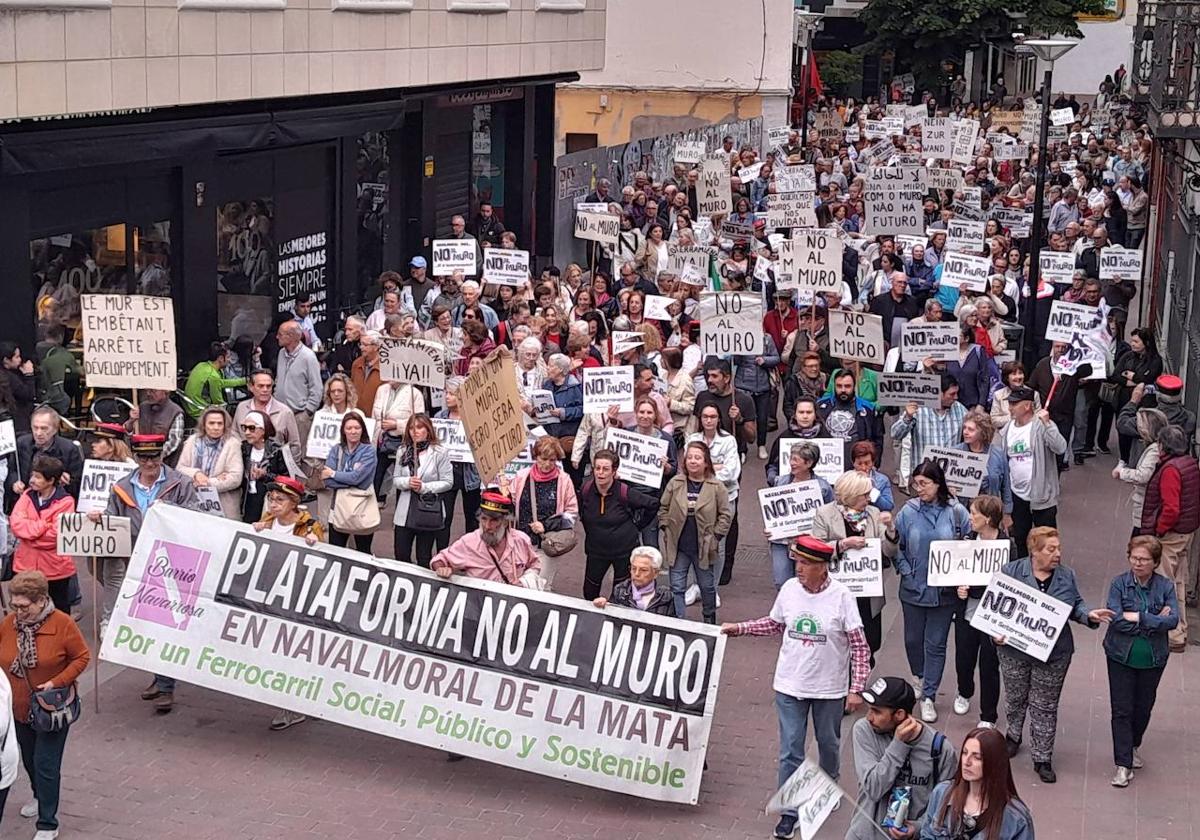 Los manifestantes a su paso por la zona peatonal