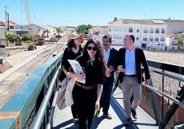 Los técnicos en la pasarela durante su visita al casco urbano