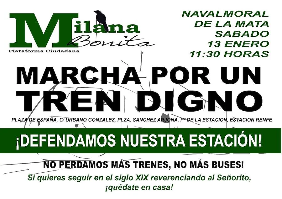 Milana Bonita pide a los vecinos que se sumen a la manifestación del día 13 por un tren digno