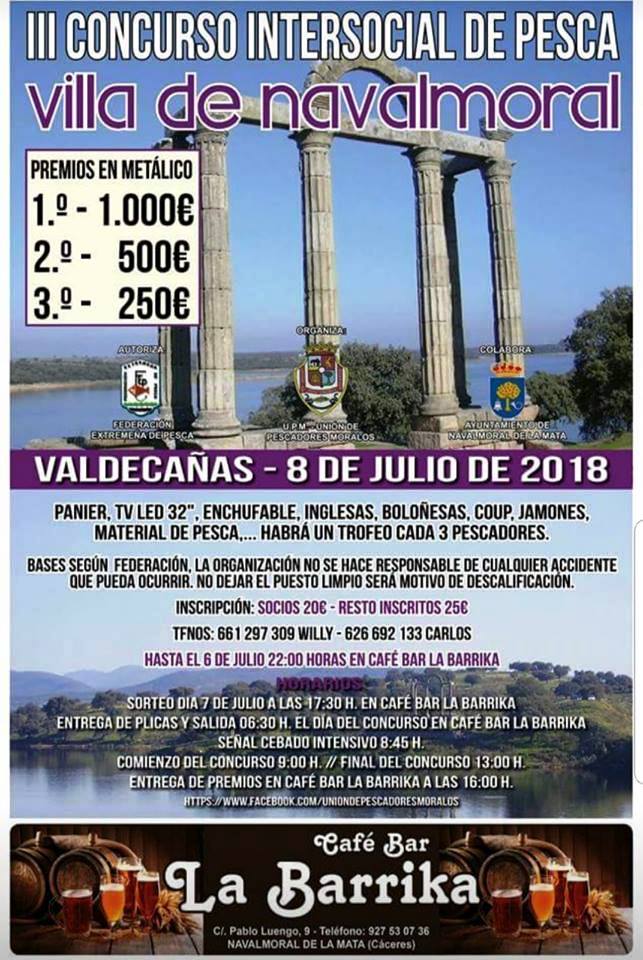 Mil euros de premio para el ganador del III Concurso Intersocial de pesca 'Villa de Navalmoral'