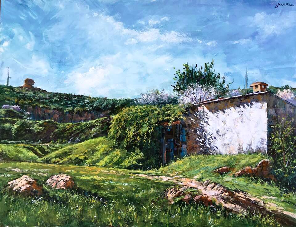 La pintura 'Afueras de Navalmoral' es el resultado de la clase magistral de Juan Núñez