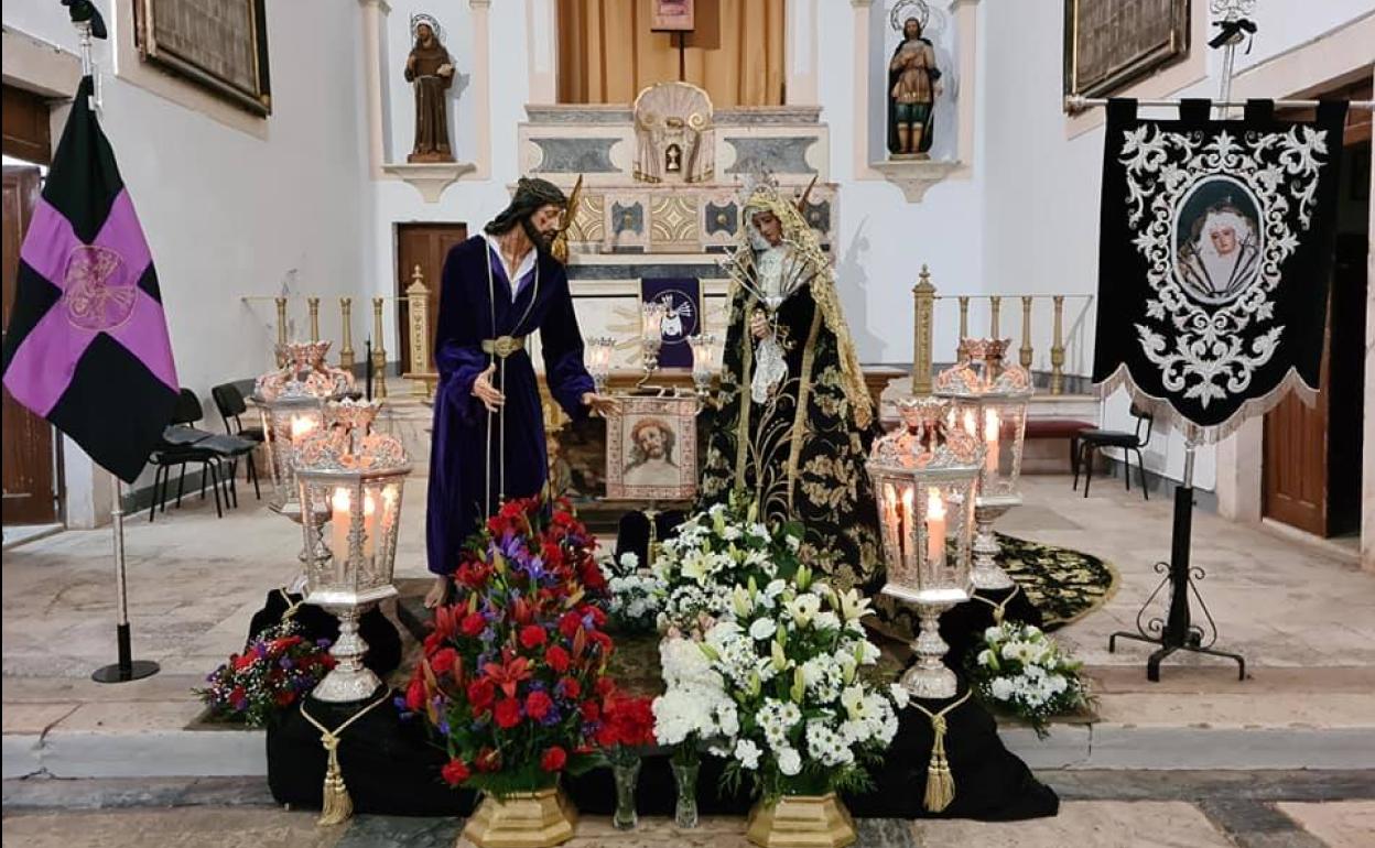 Las imágenes de Jesús Nazareno y María Santísima de los Dolores, en la iglesia de San Francisco, este Lunes Santo. 