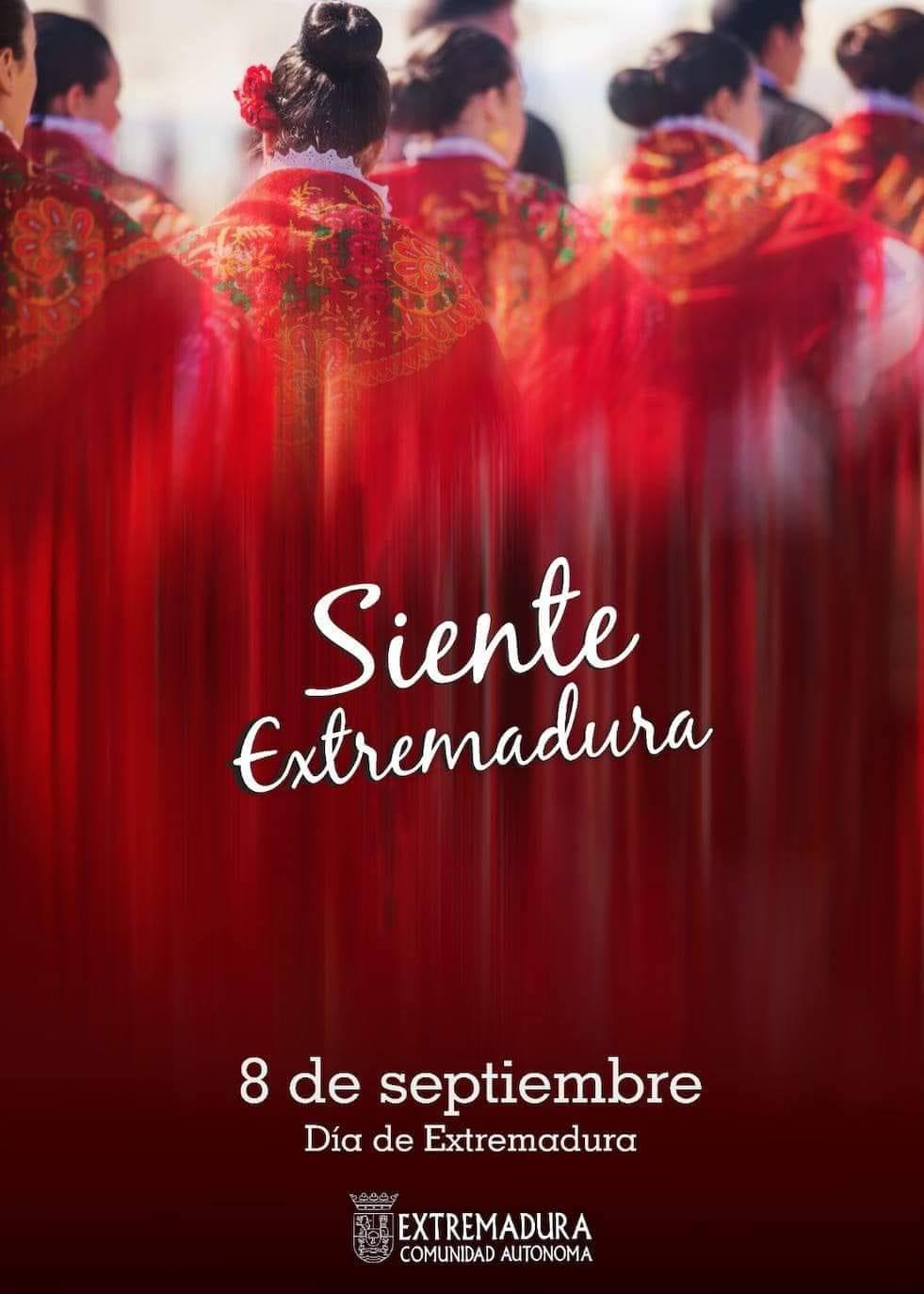 El cartel oficial del Día de Extremadura 2022, protagonizado por el traje de gala femenino de 'La Encina'. 