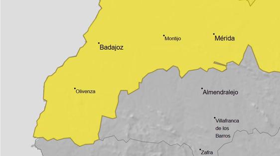 Olivenza estará en alerta amarilla ante la previsión de fuertes lluvias y tormentas