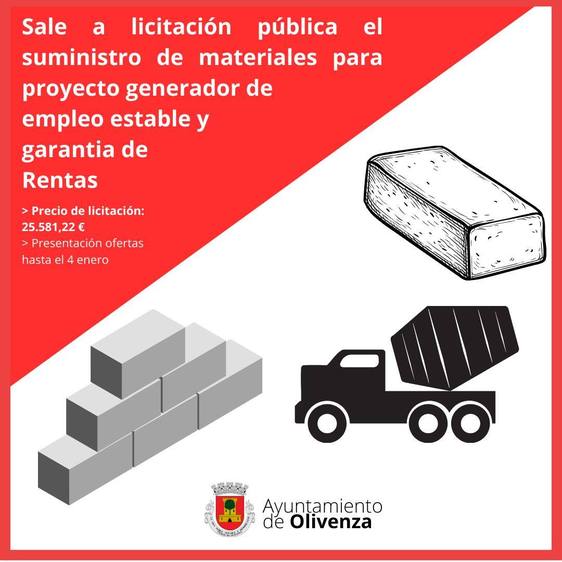 Sale a licitación pública el suministro de materiales para proyecto generador de empleo estable y garantía de Rentas