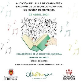 Las Aulas municipales de Clarinete y Saxofón harán una audición por el Día del Libro