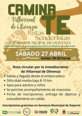 La tercera ruta del programa 'Camínate Olivenza' será en Villarreal