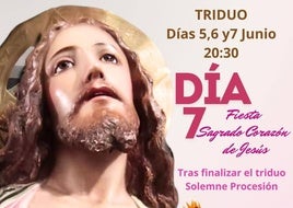 La Asociación Parroquial del Sagrado Corazón organiza el Triduo y procesión en su honor