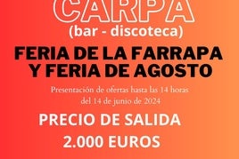 Sale a licitación la carpa de las Ferias y Fiestas de La Farrapa