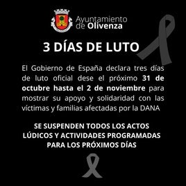 Se suspenden todas las actividades de los próximos días de luto oficial