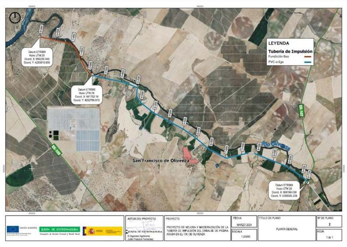 Plano extradido del proyecto donde se indica el trazado de la tubería de impulsión.