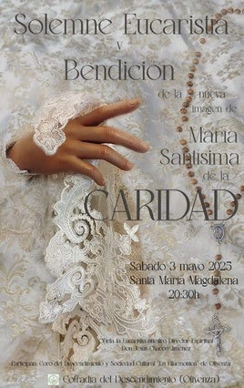 La nueva talla de la Virgen de la Caridad será bendecida