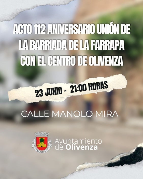 Olivenza conmemora el 112 aniversario de la unión de La Farrapa con el centro urbano con un emotivo acto de homenaje