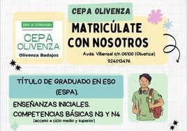 Ya se pueden formalizar las matrículas para el curso 2025/26 en el CEPA Olivenza