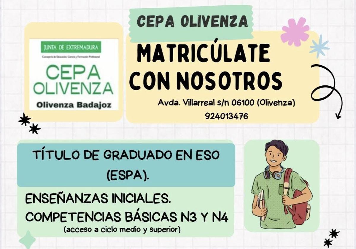 Ya se pueden formalizar las matrículas para el curso 2025/26 en el CEPA Olivenza
