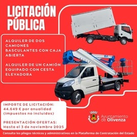 El Ayuntamiento licita el arrendamiento de tres camiones para Servicios Generales y Obras