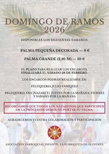 La Asociación Infantil La Burriquita organiza el encargo de palmas para el Domingo de Ramos