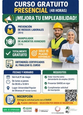 La UPO oferta un curso gratuito de manipulador de alimentos y prevención de riesgos laborales