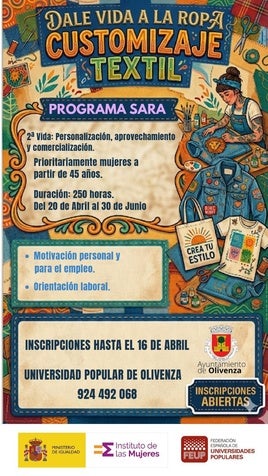 Desde el programa Sara llega un curso de customización textil orientado a mejorar la empleabilidad femenina