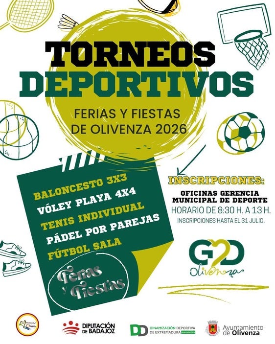 La G.M.D organiza torneos de cinco modalidades deportivas para las Ferias y Fiestas de Olivenza