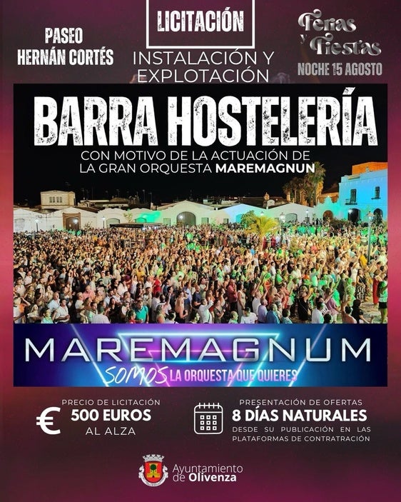 Olivenza licita la barra de hostelería para la actuación del sábado de feria