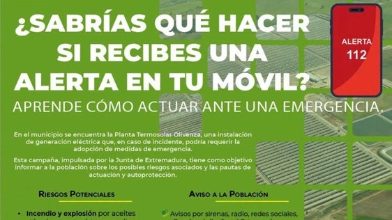 Olivenza acogerá una jornada informativa sobre el Plan de Emergencia Exterior de la Planta Termosolar