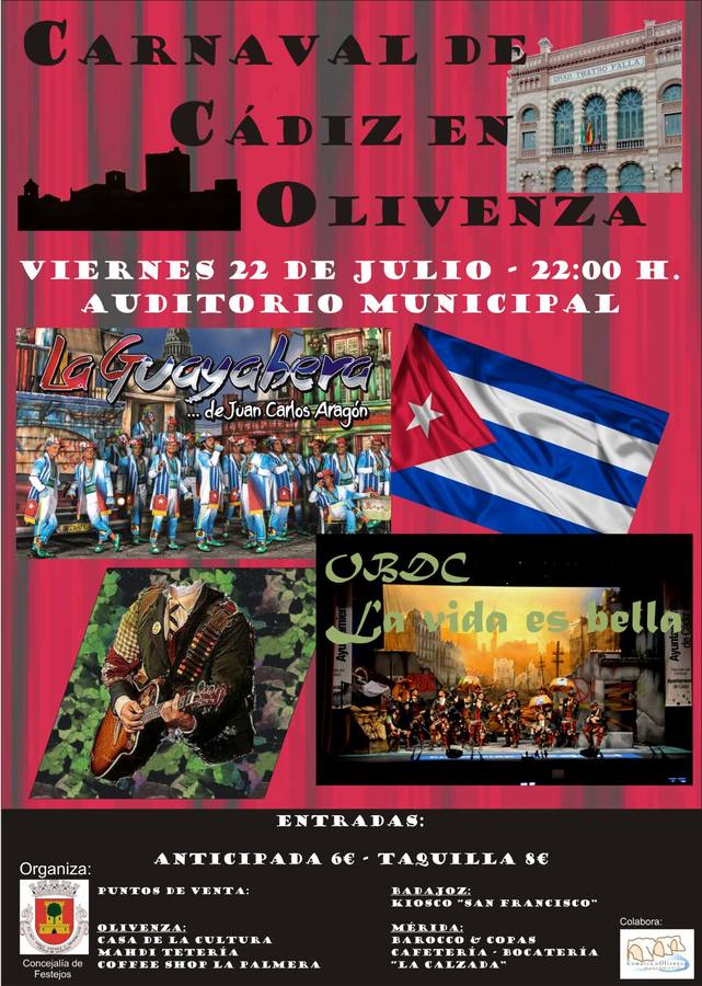 La comparsa de Juan Carlos Aragón y Obdc, protagonistas del Carnaval de Verano de Olivenza