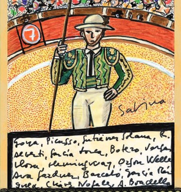 Detalle del cartel de la XXVII Feria del Toro de Olivenza, obra del cantante Joaquín Sabina. 
