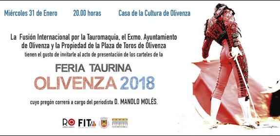 Cartel de invitación al acto de presentación de la Feria en Olivenza. 