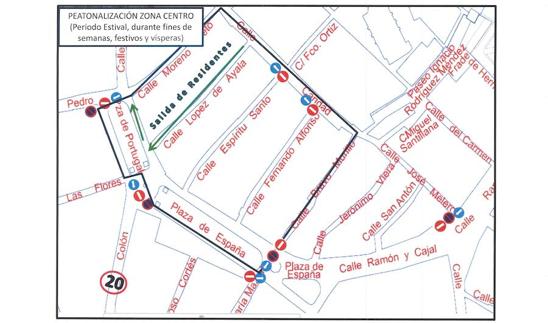 Mapa de la peatonalización de la zona centro. 