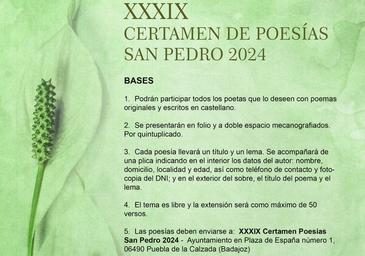 Convocado el XXXIX Certamen de Poesías 'San Pedro'