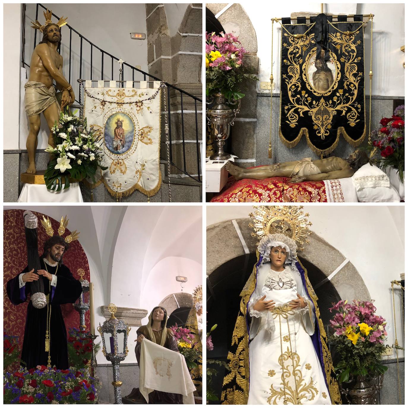 El Amarrao, el Cristo Yacente, el Nazareno y la Dolorosa, todos expuestos bajo el coro 