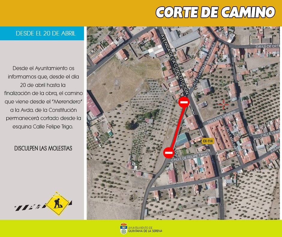 Cortado el tramo que va desde el camino del merendero hasta la avenida de la Constitución