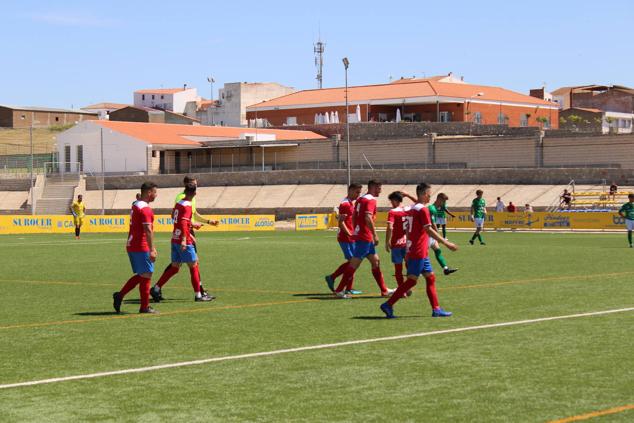 El equipo celebra el ascenso instantes después del pitido final 