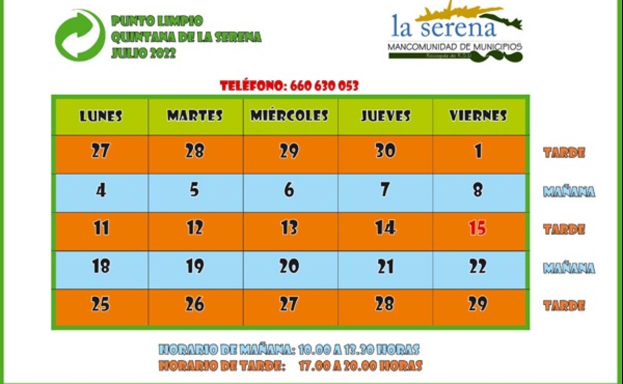 El punto limpio anuncia los horarios para el mes de julio