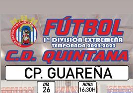 Horario confirmado para el encuentro del CD Quintana ante el CP Guareña