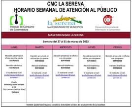 Horario semanal de Atención al público de CMC La Serena
