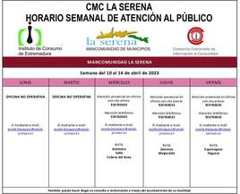 Horario semanal de Atención al público de CMC La Serena