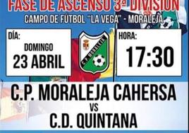 Horario confirmado para el CP Moraleja - CD Quintana