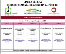 Horario semanal de Atención al público de CMC La Serena