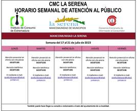 Horario semanal de Atención al público de CMC La Serena