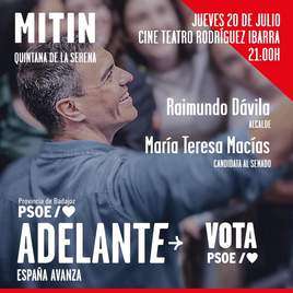 El PSOE celebrará el próximo jueves 20 de julio el mitin en torno a la campaña electoral del 23J