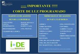 El Ayuntamiento avisa de un corte de luz programado