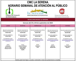 Horario semanal de Atención al público de CMC La Serena