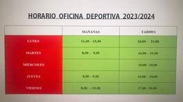 Publicado el horario de la oficina deportiva 2023/2024