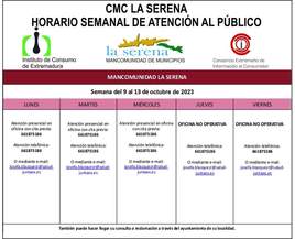 Horario semanal de Atención al público de CMC La Serena