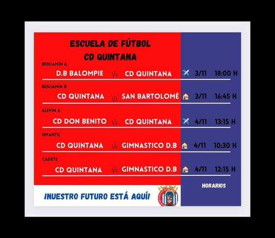 La cantera de CD Quintana jugarán este fin de semana 5 partidos
