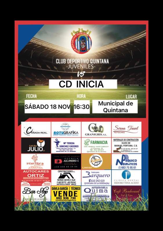 El CD Quintana Juvenil se mide al CD Inicia como local