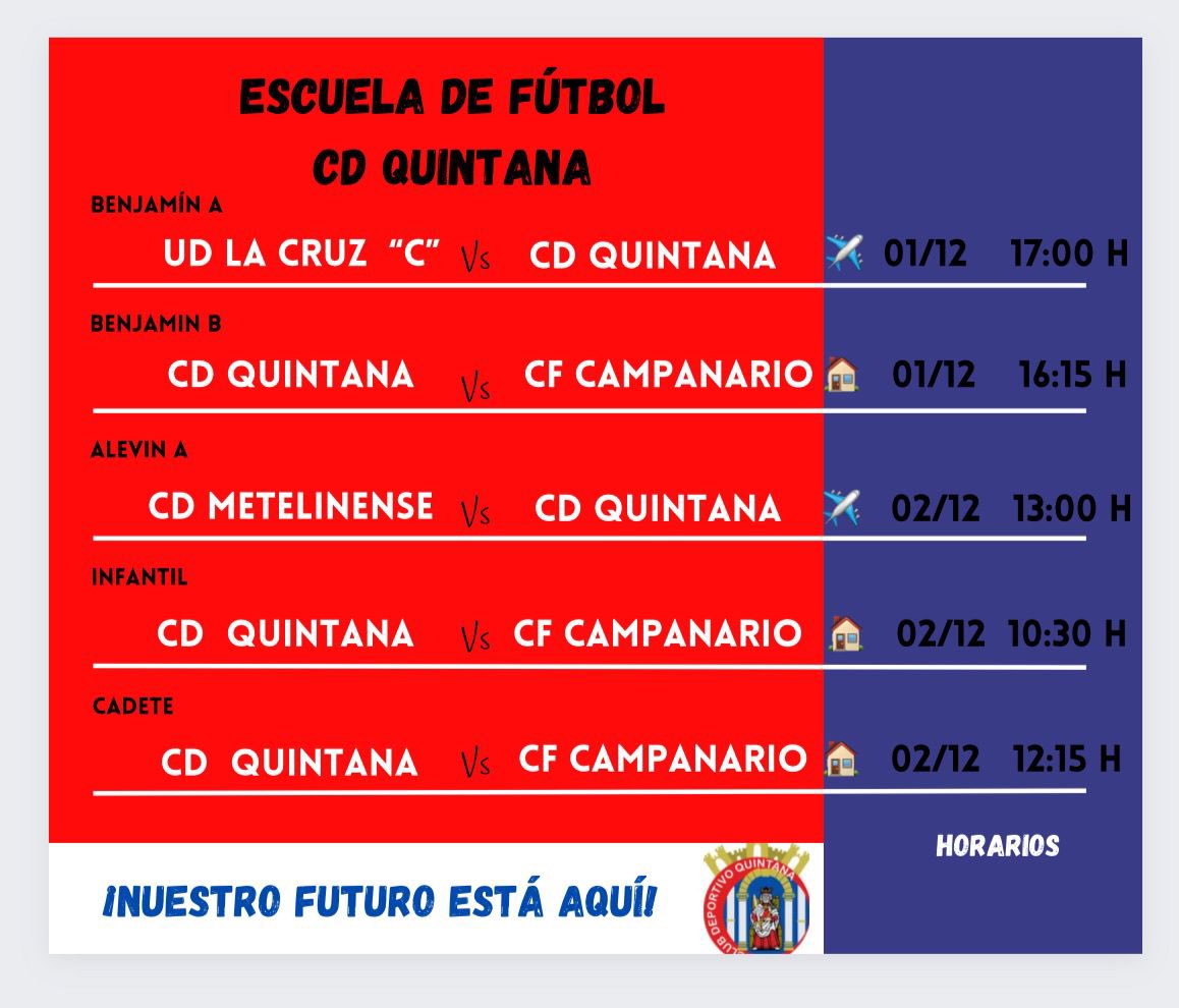 La cantera de CD Quintana jugará este fin de semana cinco partidos